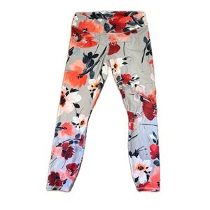 Floral Print Leggings Womens Athletic Yoga Pants Gray Red Flowers
